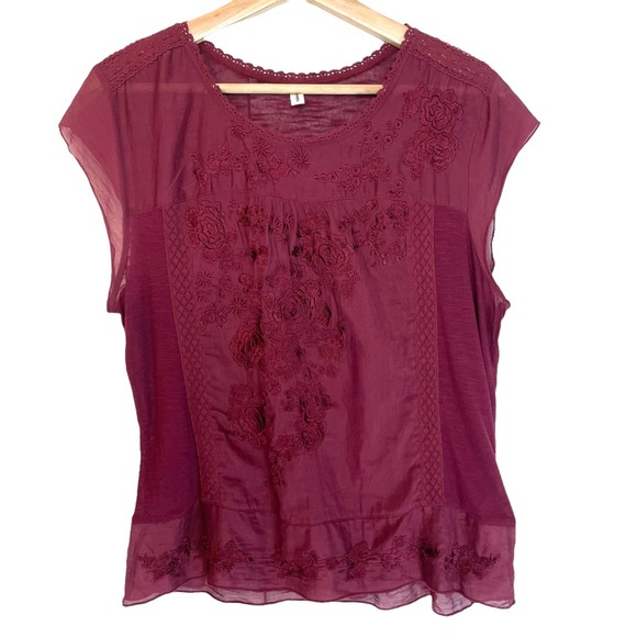 Anthropologie Tops - ANTHRO Tiny Silk Viscose Embroidered Top